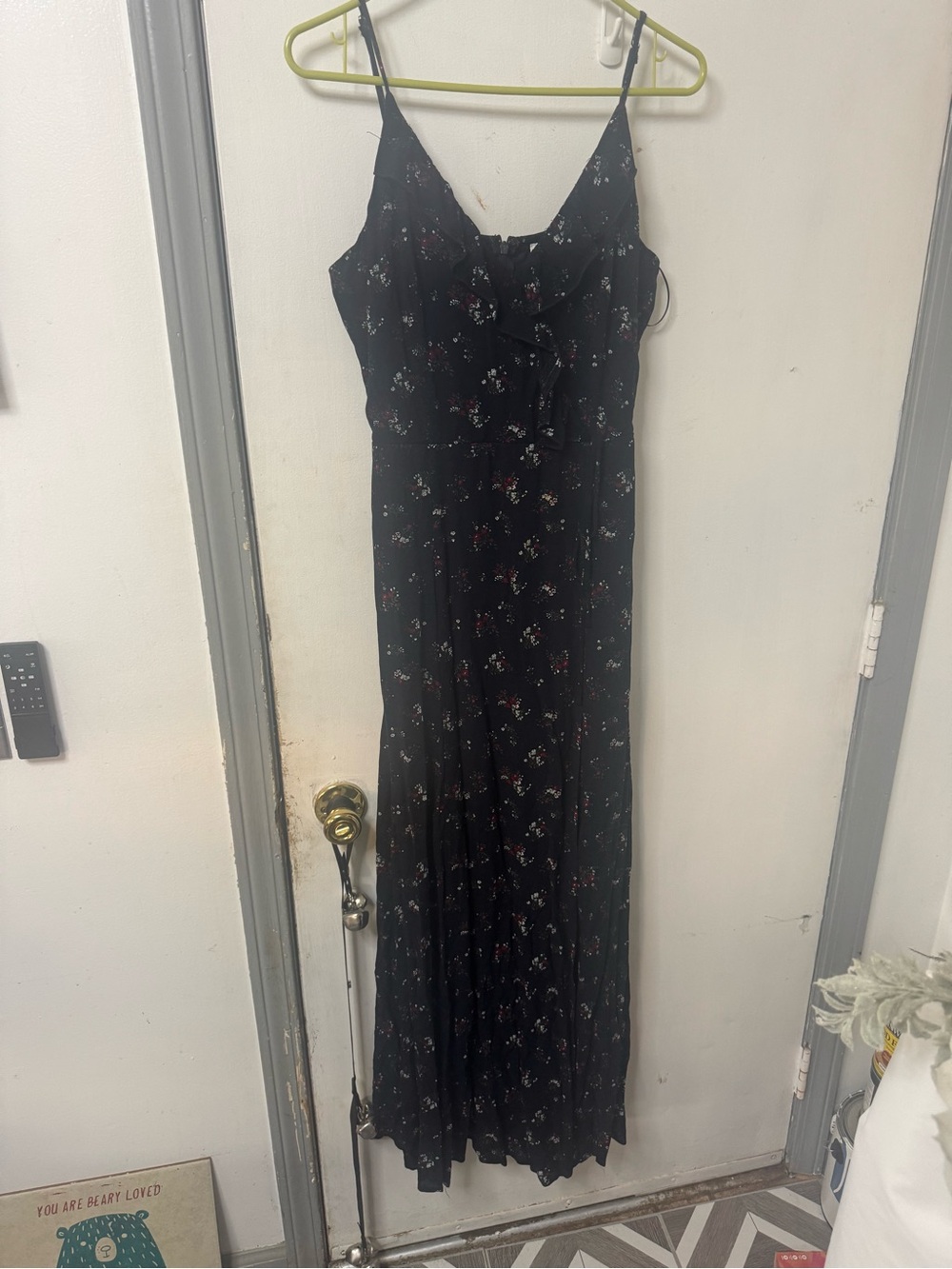 Olivia Grey Black Floral Maxi Dress with Ruffle Front
